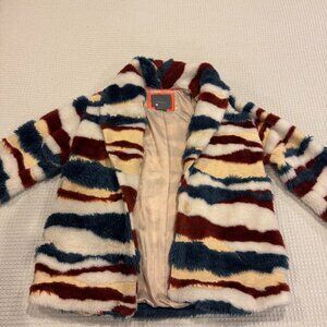 Anthropologie Faux Fur Coat Multicolored Striped